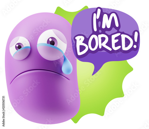 3d Illustration Sad Character Emoji Expression saying I'm Bored