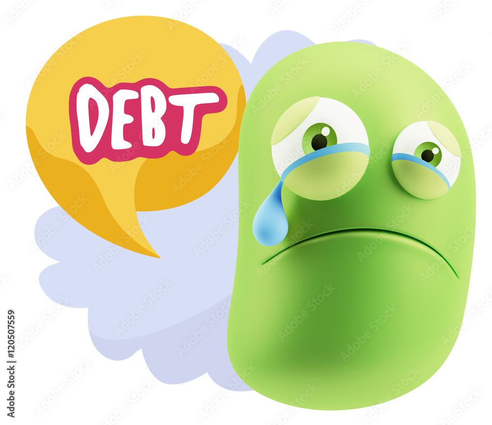 3d Illustration Sad Character Emoji Expression saying Debt with 3d Illustration Sad Character Emoji Expression saying Debt with