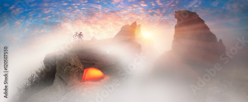 Cool MTB racer at sunrise in Crimea photo