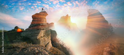 Cool MTB racer at sunrise in Crimea photo