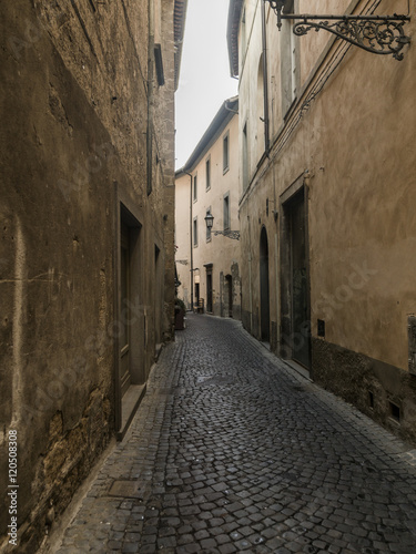 Buildings along a narrow cobblestone street, Orvieto, Terni Prov