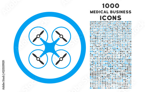 Copter rounded vector bicolor icon with 1000 medical business icons. Set style is flat pictograms, blue and gray colors, white background.