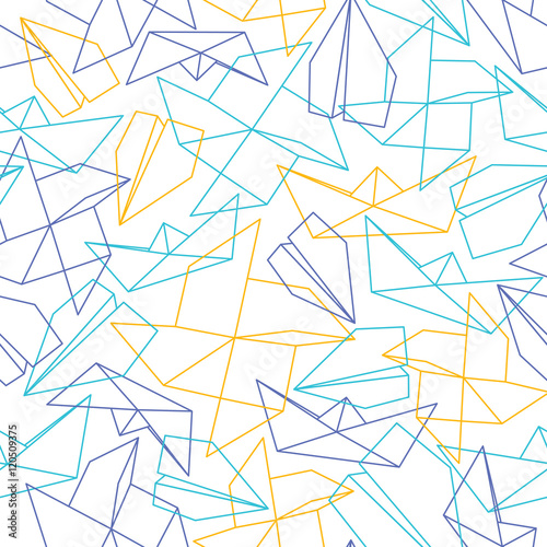 Line seamless pattern with origami paper forms. Vector background