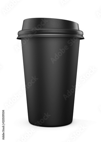 Disposable black plastic Cup with a lid. Cup for coffee. Isolate
