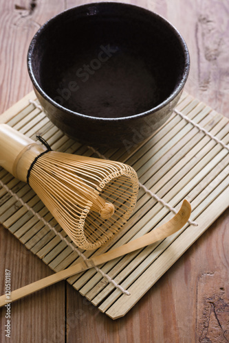 Items for making Japanese Matcha green tea in a traditional tea ceremony photo