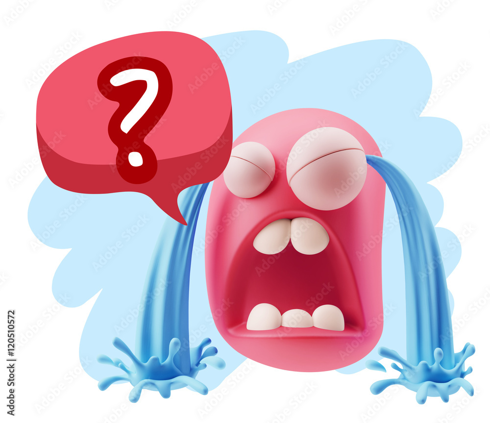 3d Illustration Sad Character Emoji Expression saying Question M