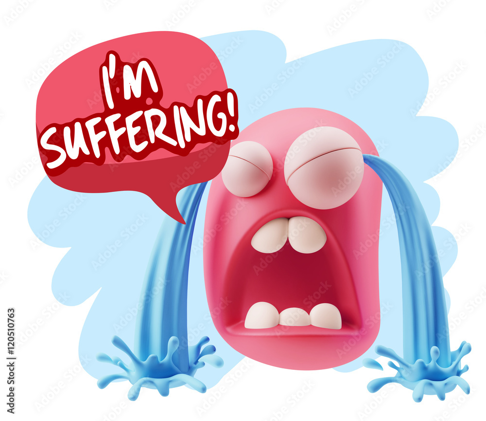3d Illustration Sad Character Emoji Expression saying I'm Suffer