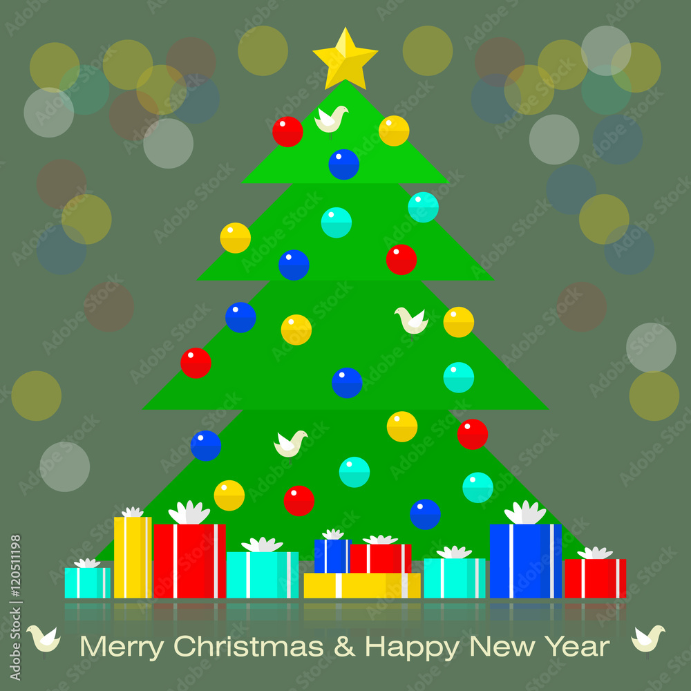 Fototapeta premium Christmas tree with decorations and gifts. blurred background
