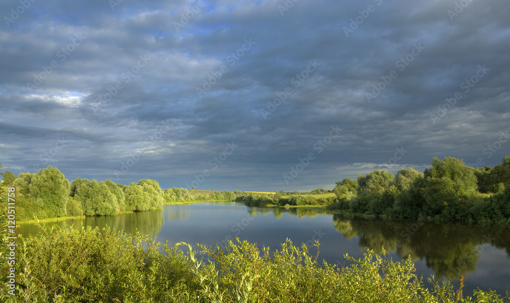 Summer landscape.River Mutnaya in Tula region in Russia
