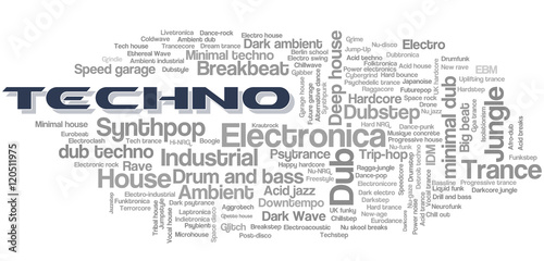 Electronic Techno Music Styles Word Cloud Bubble Tag Tree vector