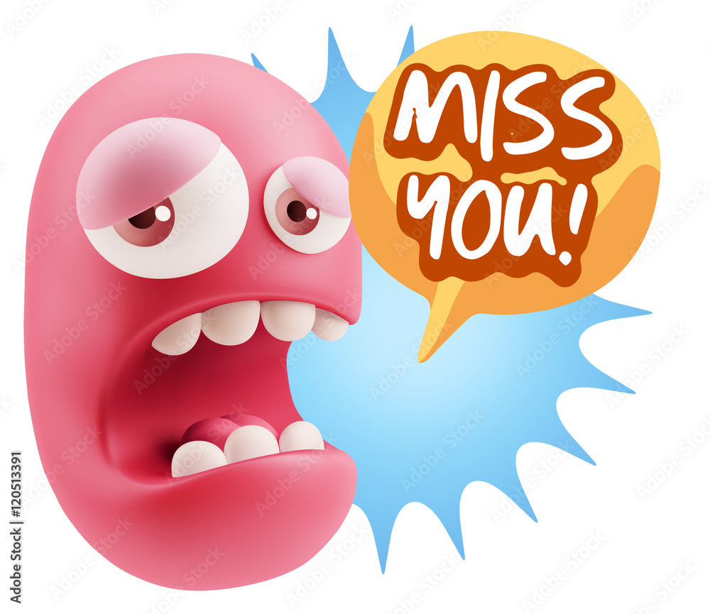 3d Illustration Sad Character Emoji Expression saying Miss You w 3d Illustration Sad Character Emoji Expression saying Miss You w