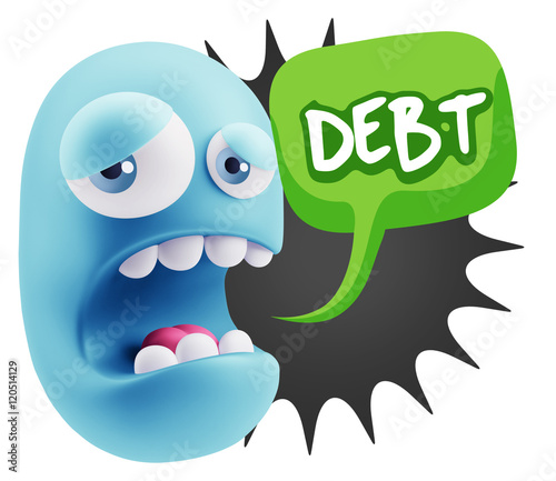 3d Illustration Sad Character Emoji Expression saying Debt with