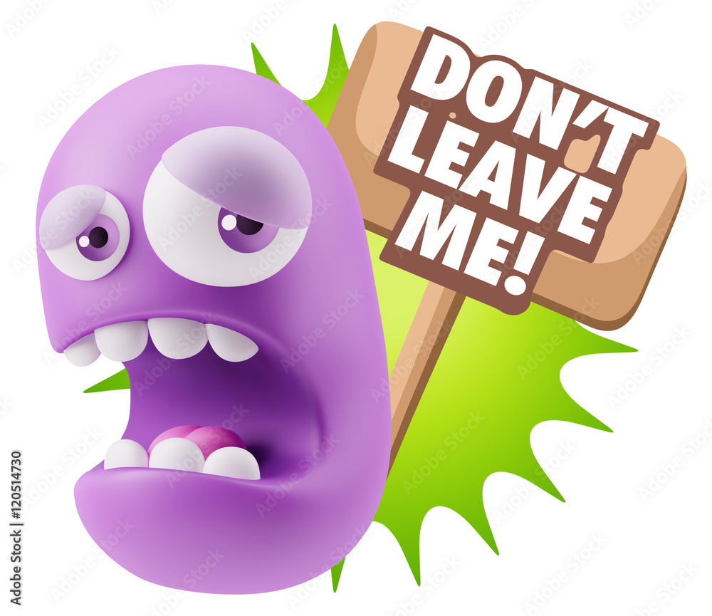 3d Illustration Sad Character Emoji Expression saying Don't Leav
