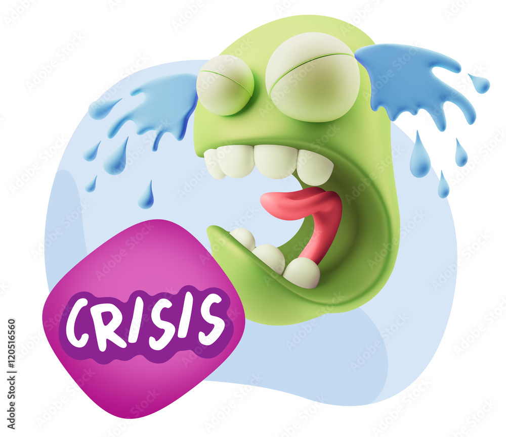 3d Illustration Sad Character Emoji Expression saying Crisis wit 3d Illustration Sad Character Emoji Expression saying Crisis wit