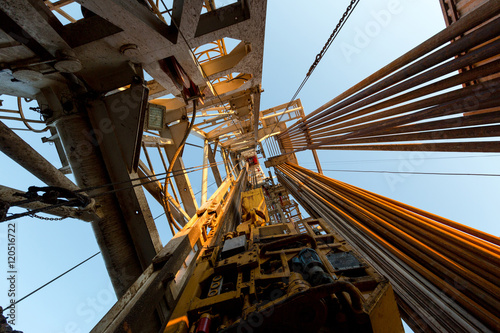 Oil derrick. View from the drilling floor. photo