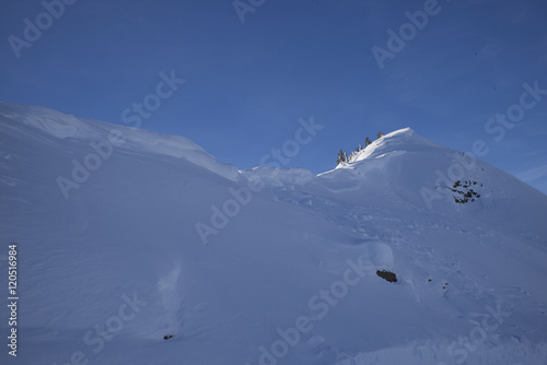 Snow covered mountain in winter, Kicking Horse Mountain Resort,