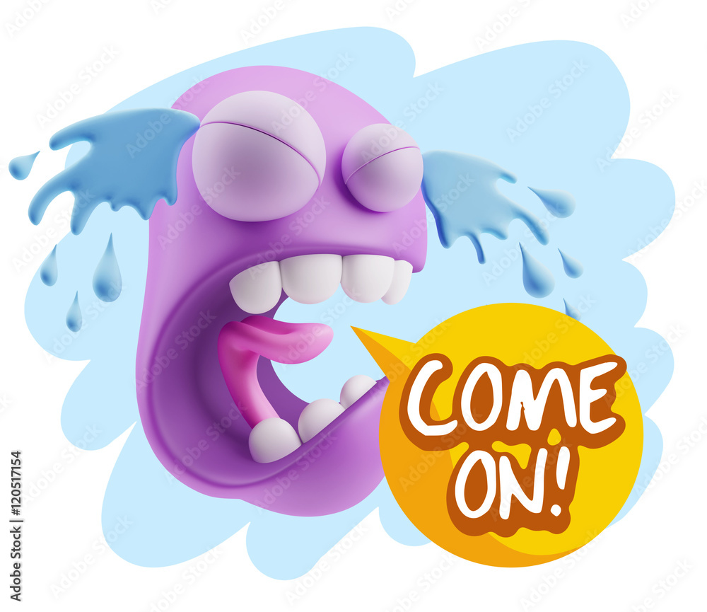 3d Illustration Sad Character Emoji Expression saying Come On wi