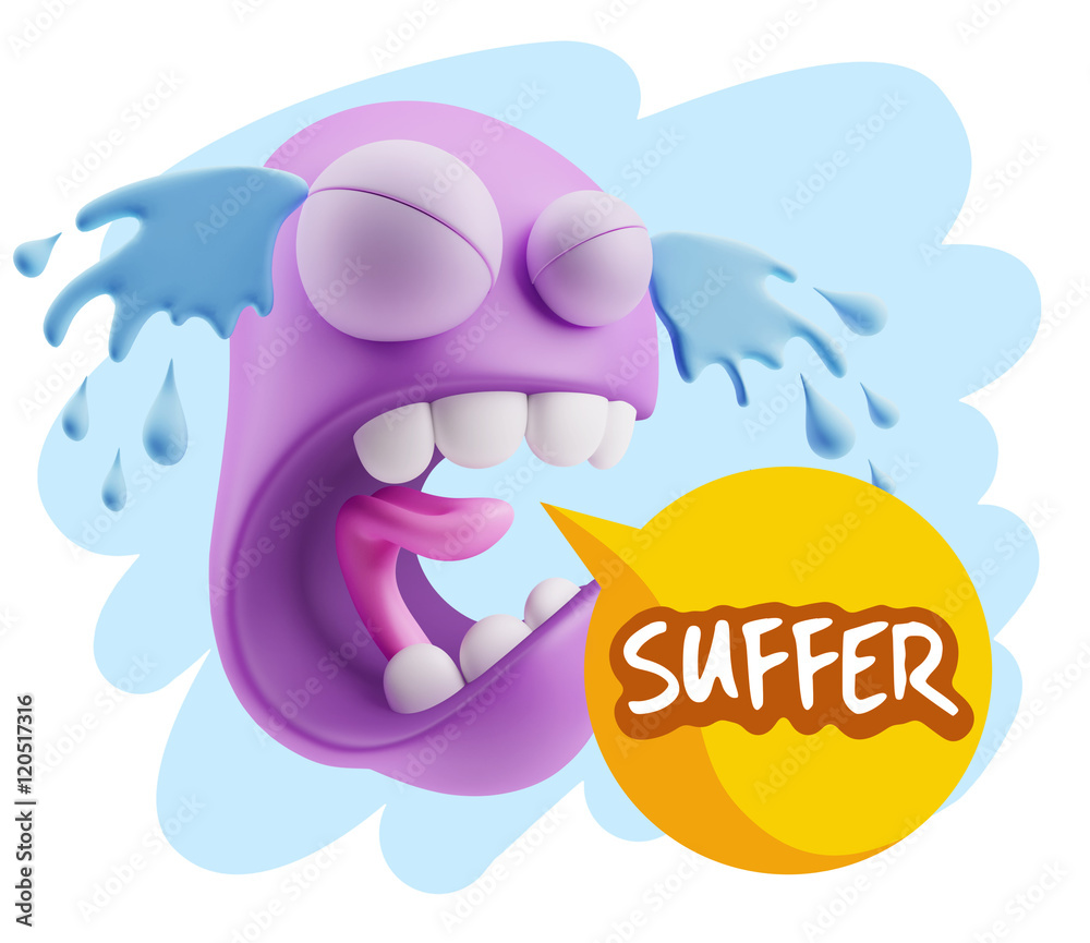 3d Illustration Sad Character Emoji Expression saying Suffer wit