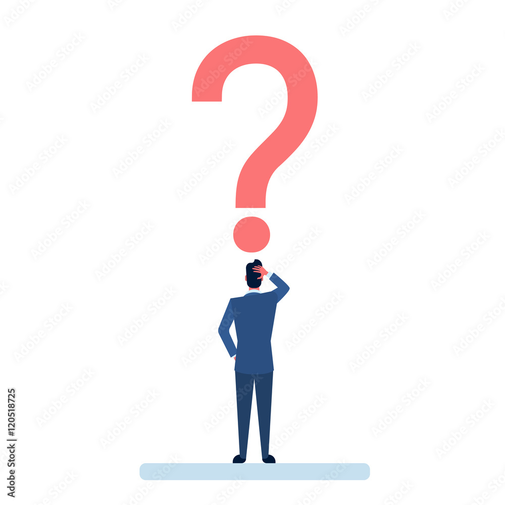 Business Man With Question Mark Pondering Problem Concept Business Man With Question Mark Pondering Problem Concept
