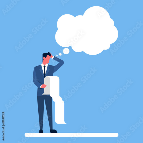 Business Man Hold Long Check List Ponder Thinking Chat Bubble