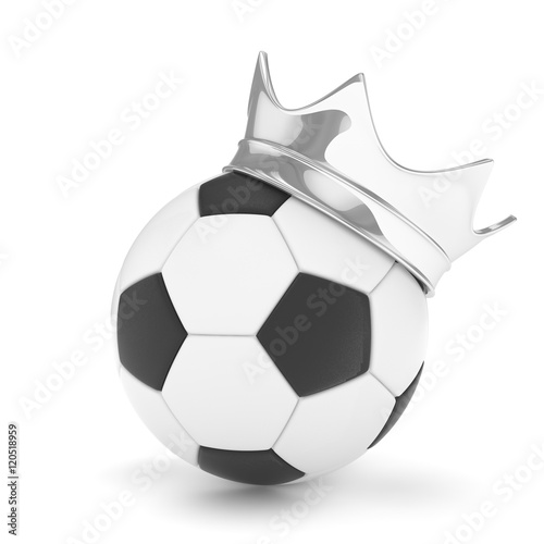 Soccer ball with silver crown on white background. 3D rendering.