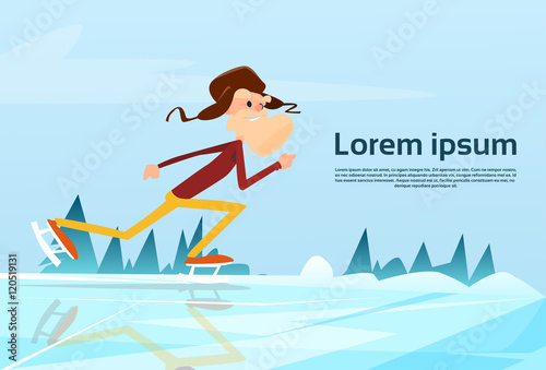 Senior Man Skiing On Lake Winter Countryside Background