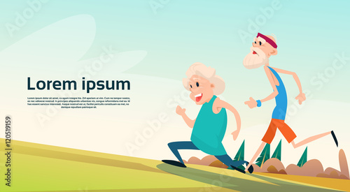 Senior Couple Running Old Man Woman Joggers Sport Fitness Exercise Workout