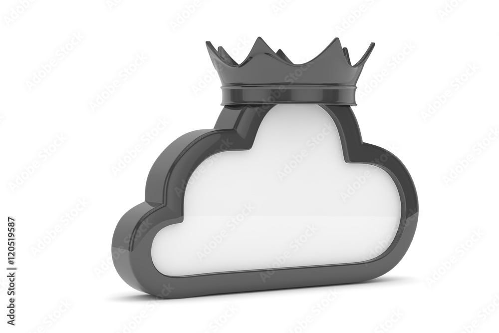 Isolated black cloud icon with crown on white background. Symbol of communication, network and technology. Broadband. Online database. 3D rendering. Isolated black cloud icon with crown on white background. Symbol of communication, network and technology. Broadband. Online database. 3D rendering.
