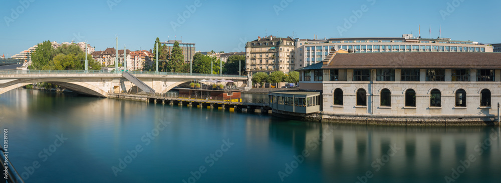 Geneva city center morning panoramic
