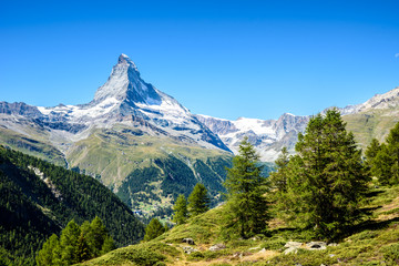 Poster Bergen Matterhorn landschap bij Zermatt  © Simon Dannhauer