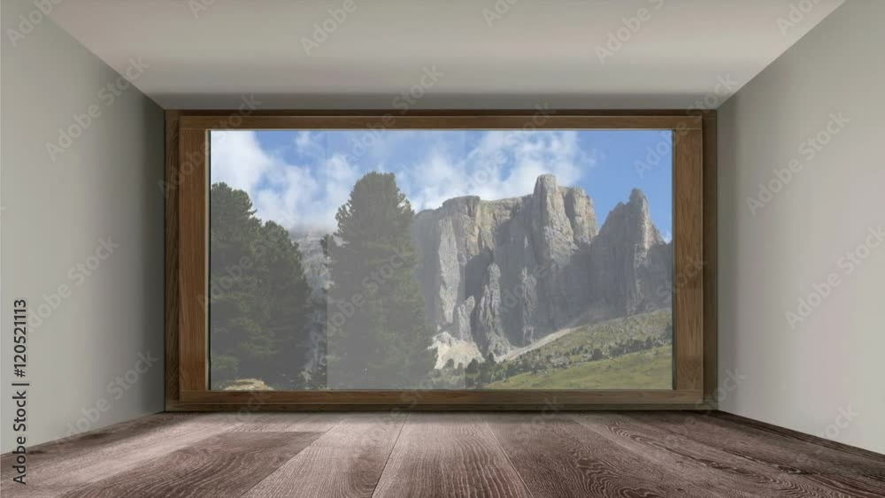 Finestra con paesaggio di montagna