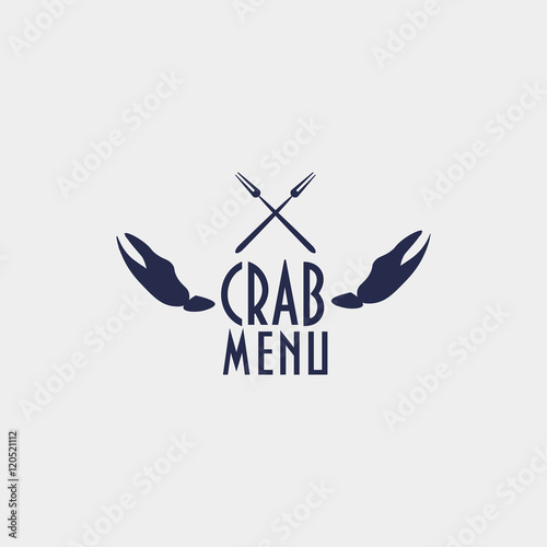 Vintage label with crab claws and two crab forks designed to use as seafood restaurant menu element, crab festival menu element, crab menu icon on your seafood site.