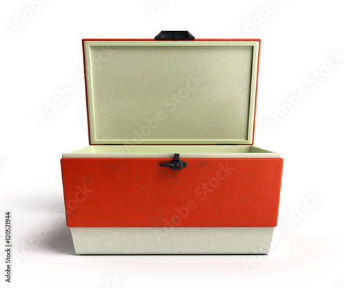 Obraz na płótnie open beach refrigerator Cooler red 3d render on a white backgrou w salonie
