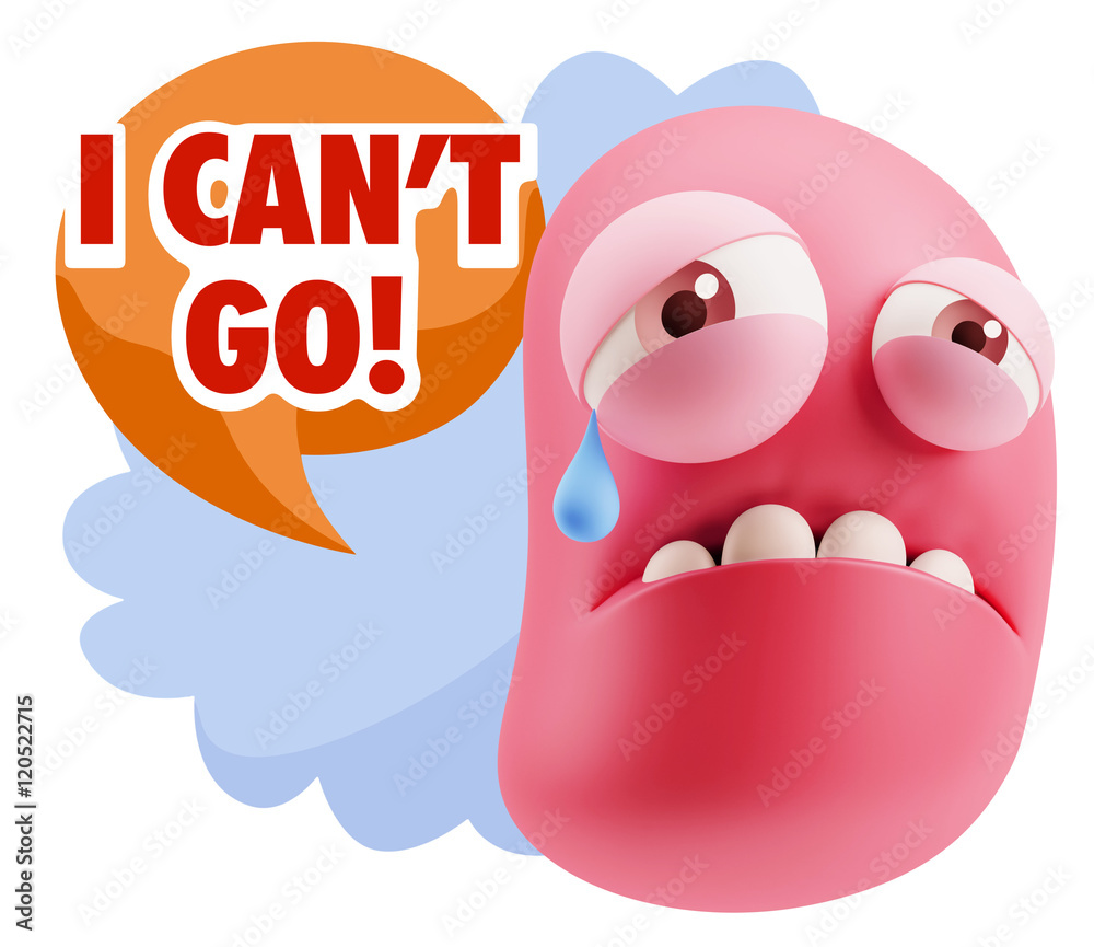 3d Illustration Sad Character Emoji Expression saying I Can't Go