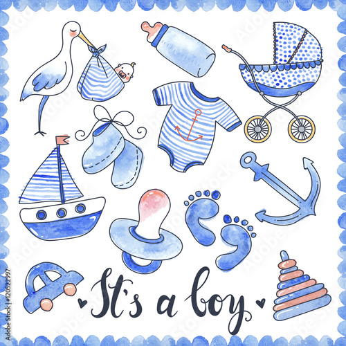 Baby Boy Watercolor Elements Set