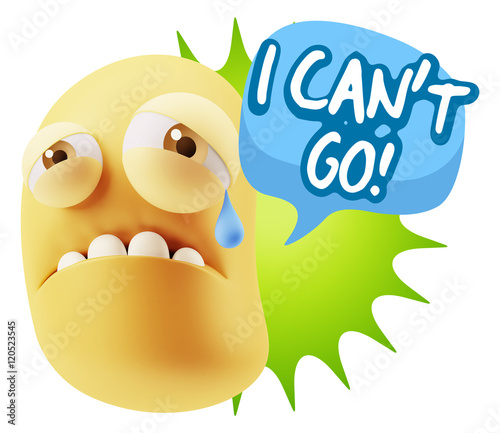 3d Illustration Sad Character Emoji Expression saying I Can't Go