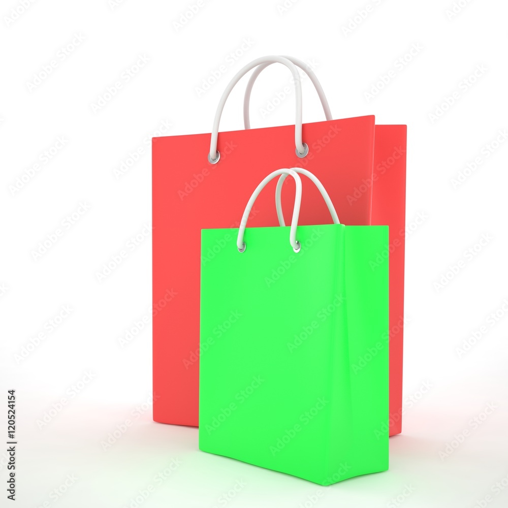 Paper Shopping Bags isolated on white background. 3d rendering. Paper Shopping Bags isolated on white background. 3d rendering.