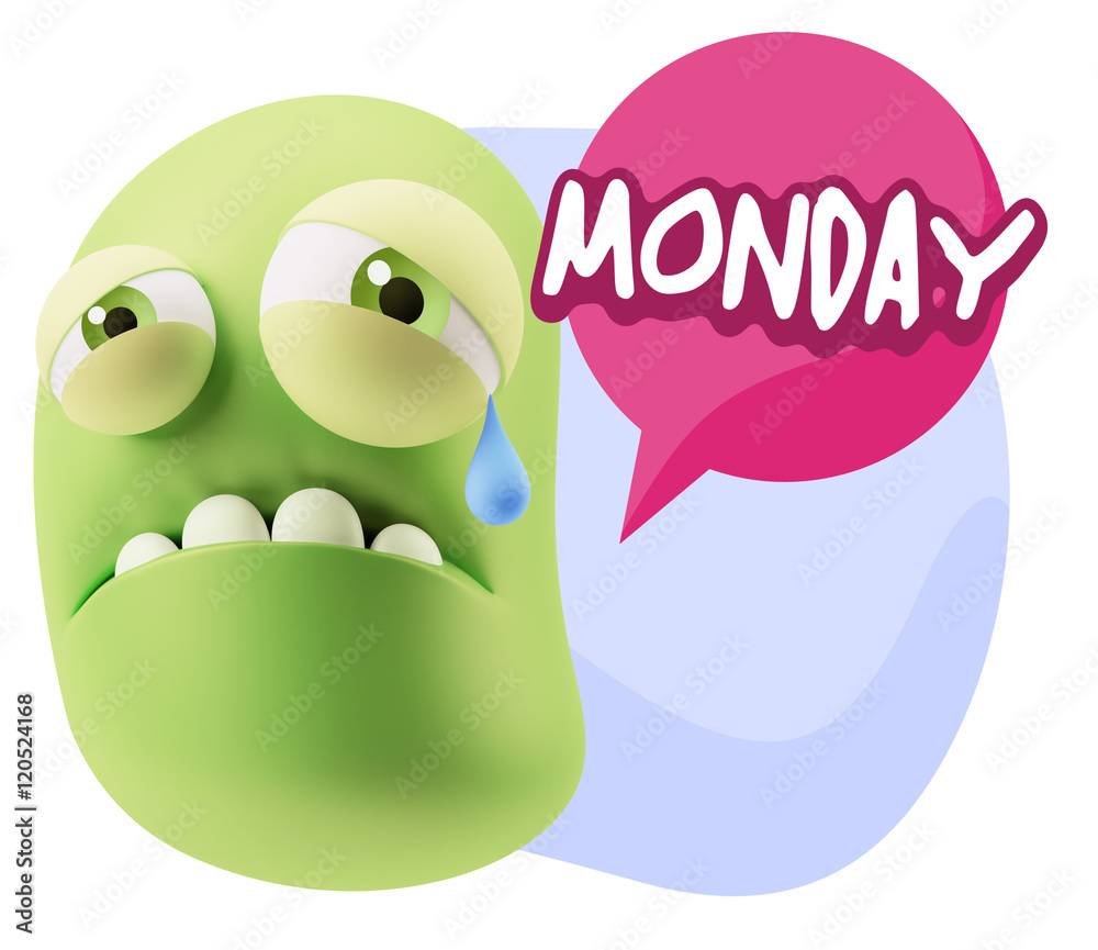 3d Illustration Sad Character Emoji Expression saying Monday wit 3d Illustration Sad Character Emoji Expression saying Monday wit