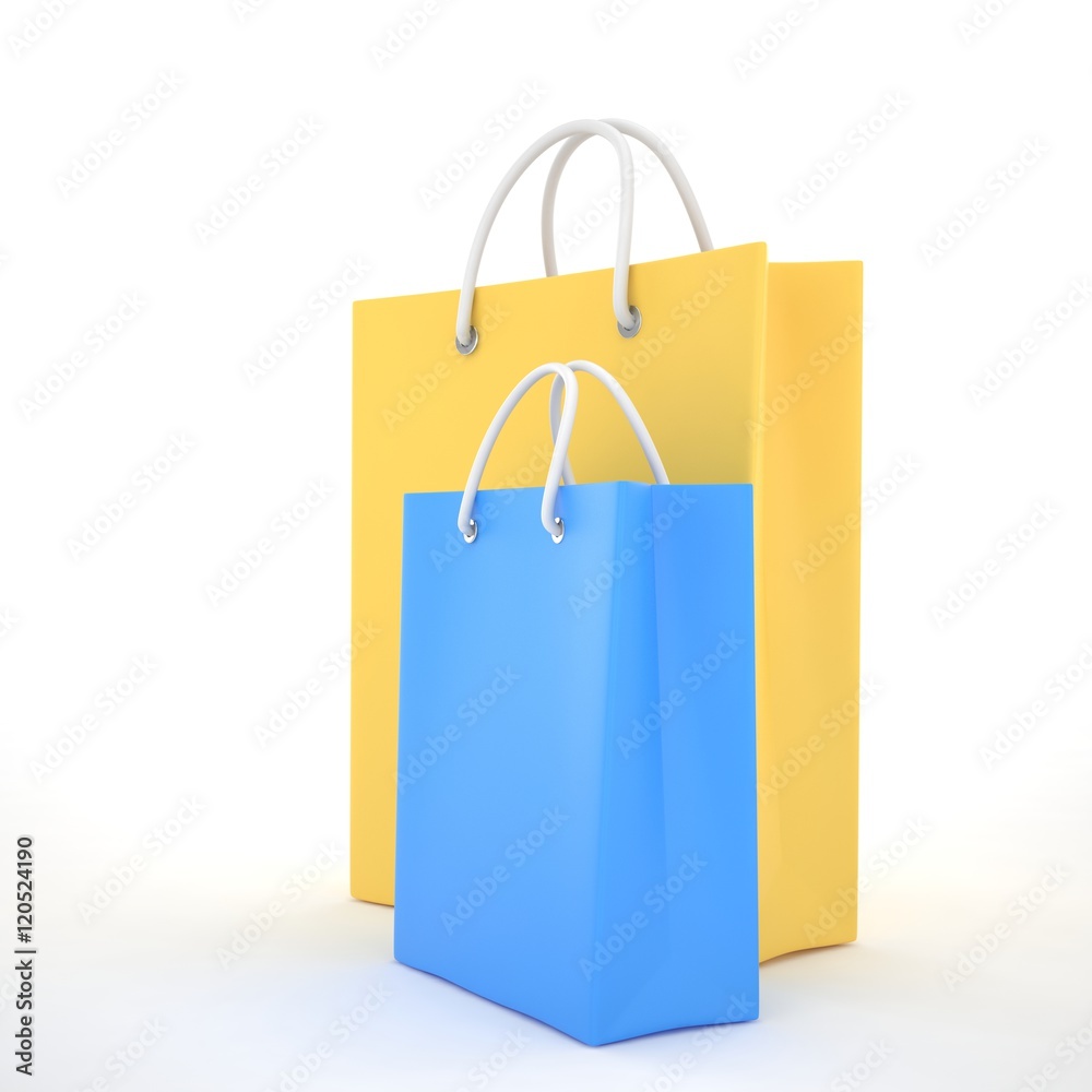 Paper Shopping Bags isolated on white background. 3d rendering.