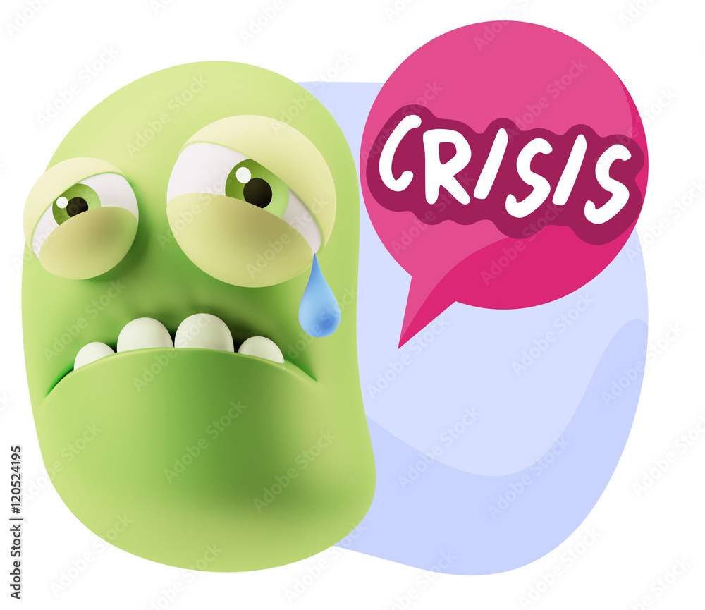 3d Illustration Sad Character Emoji Expression saying Crisis wit 3d Illustration Sad Character Emoji Expression saying Crisis wit