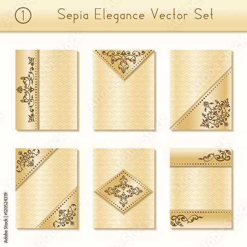 Set of intricate sepia brochure designs