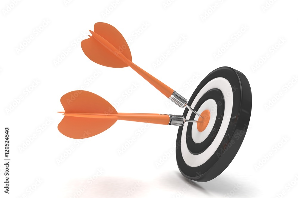 Three arrows darts in center. 3d rendering. Three arrows darts in center. 3d rendering.