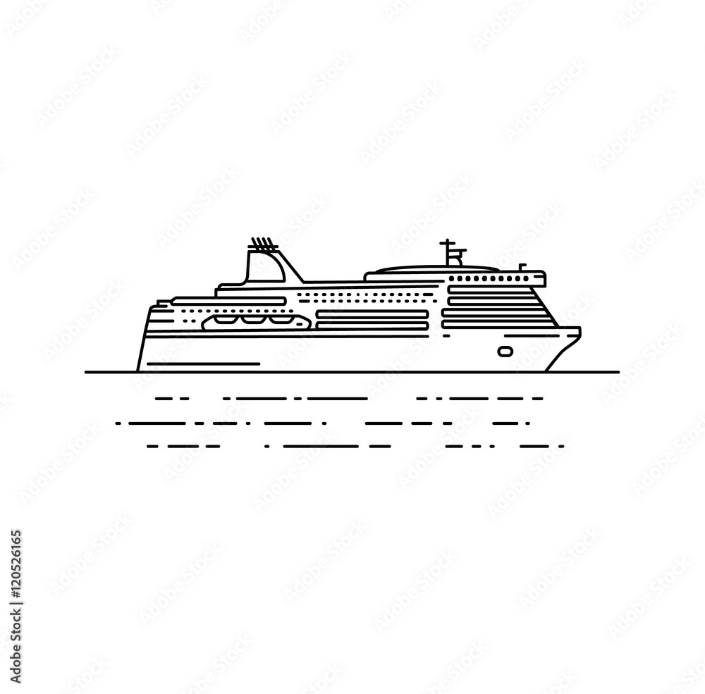 Ferry boat vector illustration in linear stile.