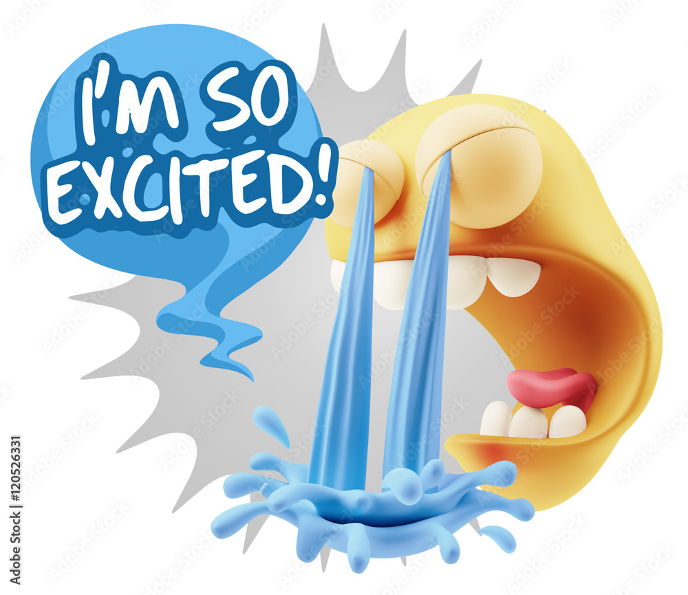 3d Illustration Sad Character Emoji Expression saying I'm so Exc 3d Illustration Sad Character Emoji Expression saying I'm so Exc