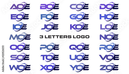 3 letters modern generic swoosh logo AOE, BOE, COE, DOE, EOE, FOE, GOE, HOE, IOE, JOE, KOE, LOE, MOE, NOE, OOE, POE, QOE, ROE, SOE, TOE, UOE, VOE, WOE, XOE, YOE, ZOE