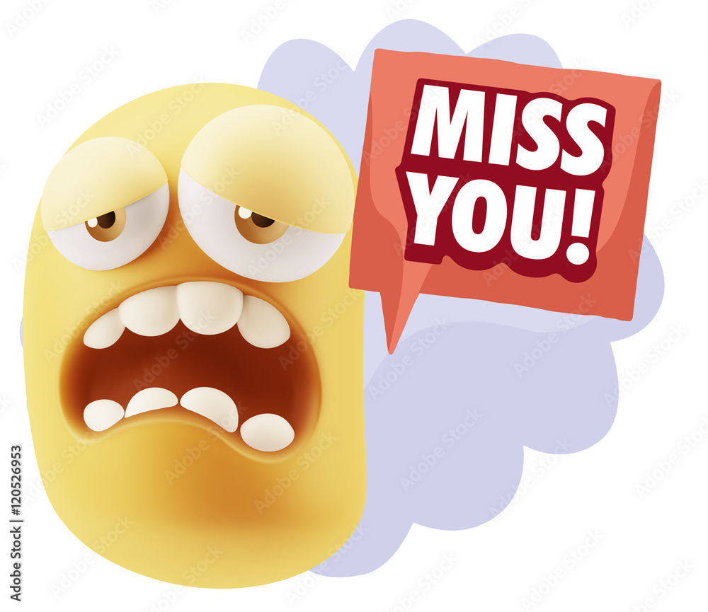 3d Illustration Sad Character Emoji Expression saying Miss You w 3d Illustration Sad Character Emoji Expression saying Miss You w