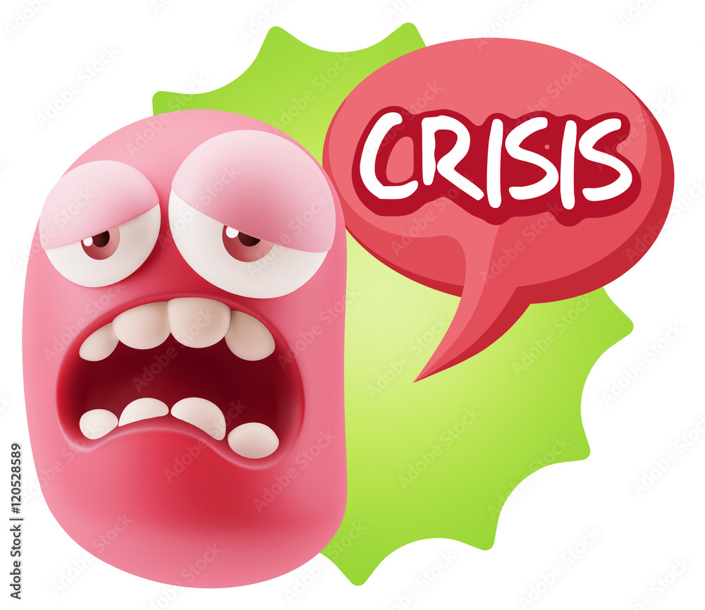 3d Rendering Sad Character Emoticon Expression saying Crisis wit 3d Rendering Sad Character Emoticon Expression saying Crisis wit