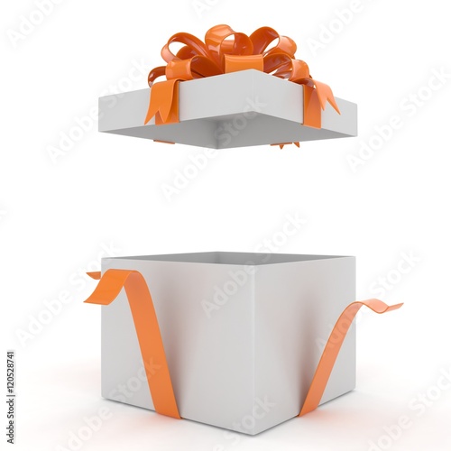 open gift box with bows isolated on white. 3d rendering.