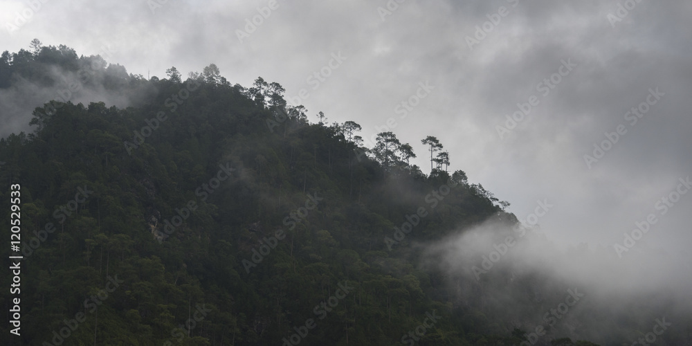 Clouds on a mountain range in Bhutan.