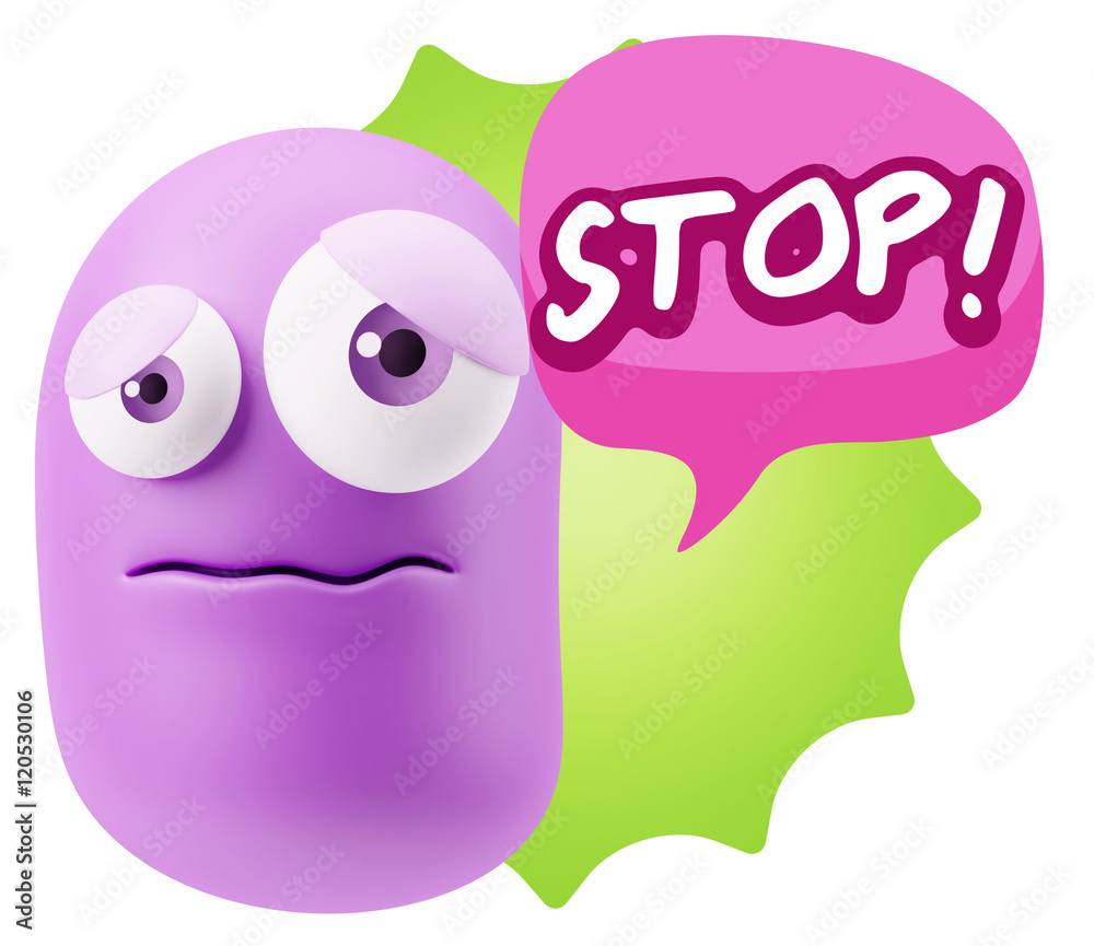 3d Rendering Sad Character Emoticon Expression saying Stop! with 3d Rendering Sad Character Emoticon Expression saying Stop! with